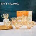 Jogo 6 Xícaras Chá e Café 260ml Itália Âmbar Cristal Dourado Luxuoso