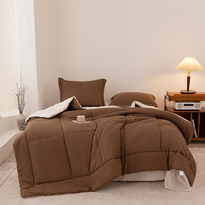 Conjuntos de cama Queen Size - Conjuntos de cama Queen Size marrom e bege, Conjuntos de roupa de cama macia para todas as estações - Conjuntos de 5 peças - 1 edredom (223,52 cm x 223,52 cm) e 2 fronhas (50,8 cm x 66,04 cm) e 1 lençol (228,6 cm x 259,08 cm) e 1 capa de cama (152,4 cm x 203,2 cm + 35