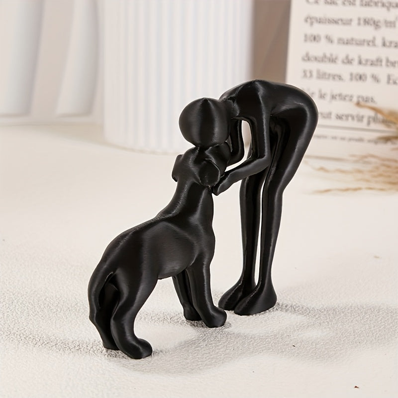 Figuras Colecionáveis, 1 Peça Escultura de Amizade Humano e Cão Preto e Branco - Presente Moderno e Minimalista para Amantes de Pets, Figura em Forma de Mão e Cachorrinho Sentado, Decoração de Plástico para Casa/Escritório/Prateleira no Natal, Hanukkah, Páscoa, Ação de Graças (Não Precisa de Eletricidade)