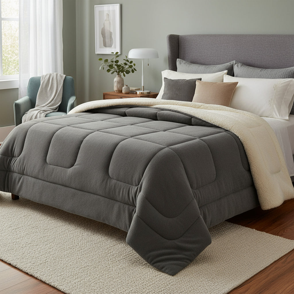 Sherpa Comforter and Duvet Set, Queen Size, Thick, Assorted Colors