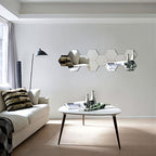 13 unidades Espelho Hexagonal Prateado | Autocolantes de Parede Autoadesivos em Acrílico de 100mm para Decoração de Casa de Banho, Sala de Estar, Quarto