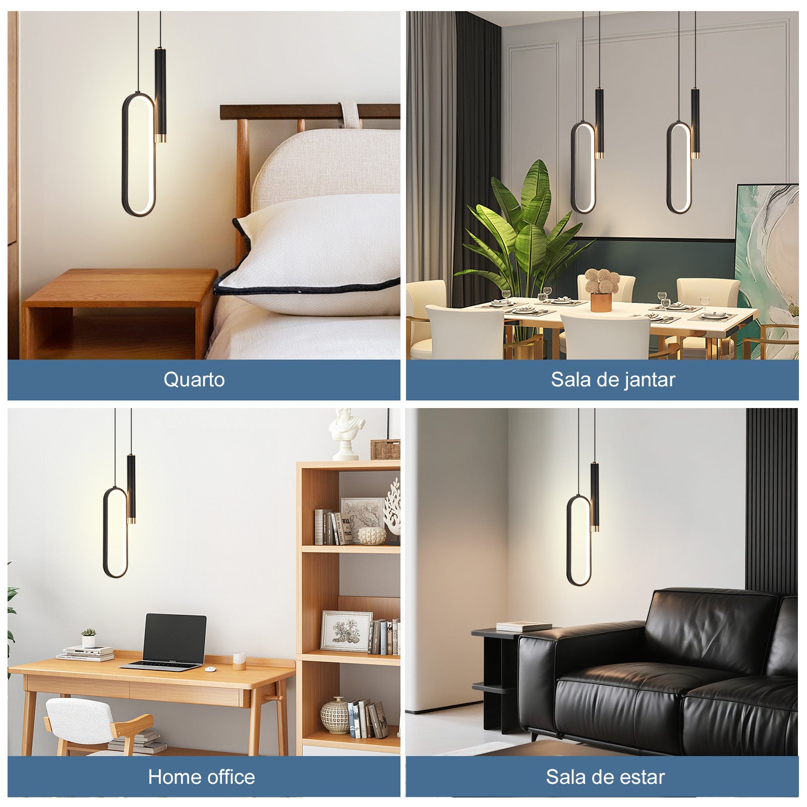 Modern Oval Pendant Light, 20W Adjustable Height LED Chandelier, 3-in-1 Dimmable LED with 100cm Adjustable Cord for Living Room, Bedroom, and Kitchen, Black