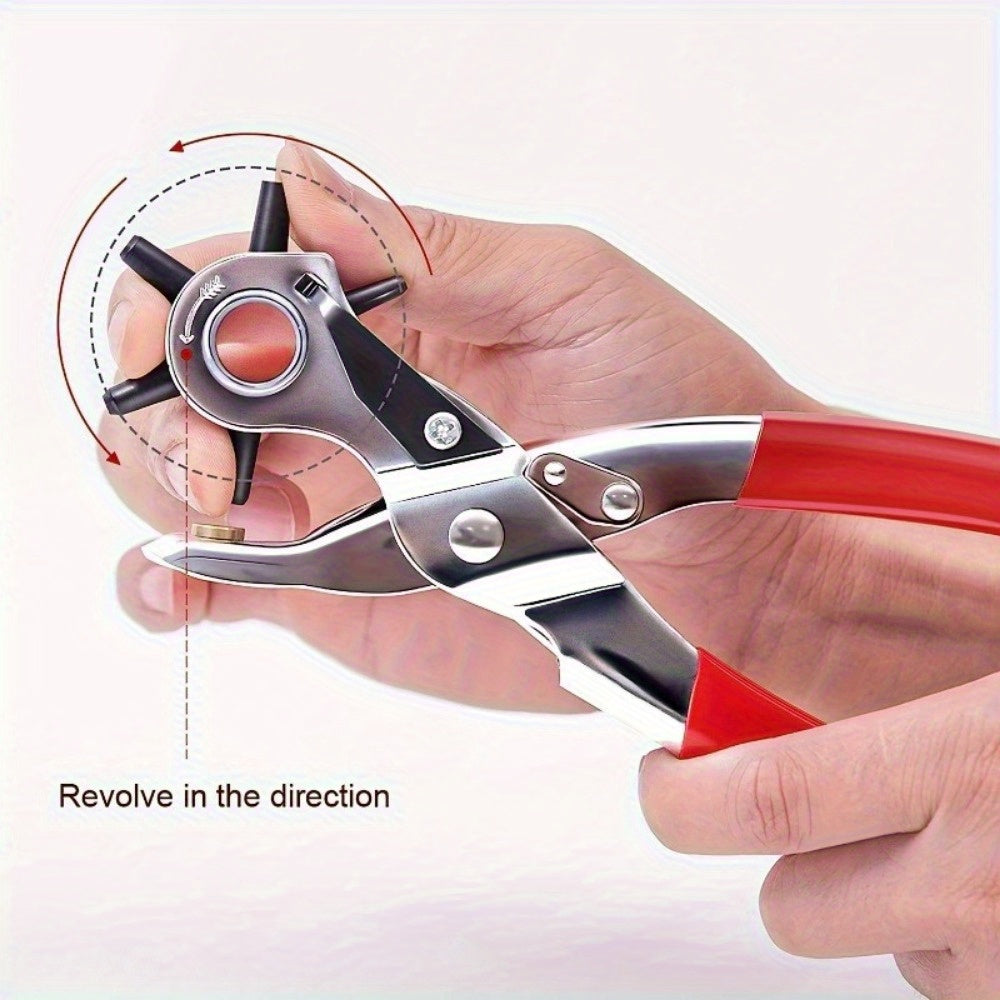 Heavy-Duty Rotary Leather Hole Punch with Ergonomic Handle And Multi-Size Punch Kit - Manual Lever Mechanism for Precise Round/Square/Rectangular/Star/Heart/Clover Holes - Suitable for Belts, Watch Bands, Leather Crafts