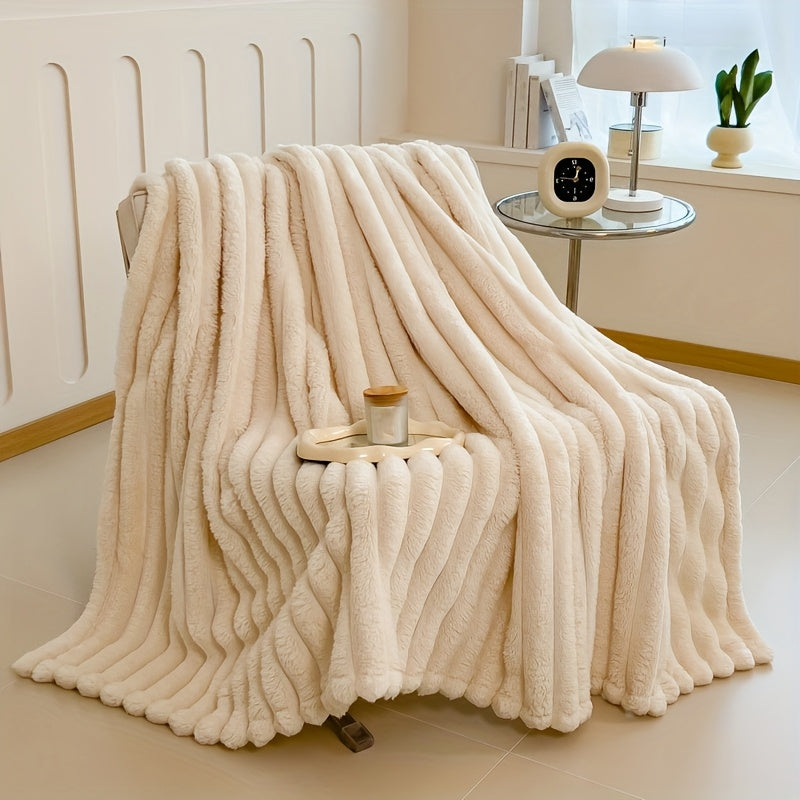Manta de Pele Sintética de Coelho de Luxo, Estilo Simples e Cor Sólida - Macia, Quente e Confortável, Ideal para Sofá, Cama, Escritório e Viagem - Multiuso, Presente