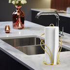 Elegant Golden Tissue Holder with Weighted Base - Freestanding Countertop Paper Towel Rack for Kitchen & Bathroom, Decorative Multi-Loop Design, Towel Holder for Bathroom