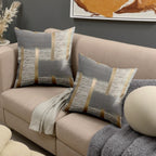 2 unidades de Almofadas Premium Cinza-Douradas Artísticas | Textura Escovada com Linhas Metálicas, Capas de Almofada Contemporâneas em Poliéster, Fecho de Zíper, Adiciona Luxo Minimalista Moderno ao Sala de Estar