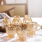Jogo 6 Xícaras Chá e Café 260ml Itália Âmbar Cristal Dourado Luxuoso