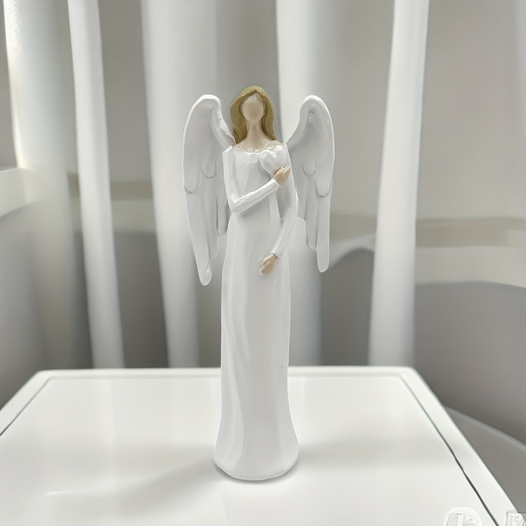 Estatueta Elegante de Anjo Guardião Branco - Escultura de Anjo de Oração com Braços Estendidos e Resina Durável em Camadas, Decoração de Mesa para Igreja, Casamento, Presente Espiritual de Amor, Decoração Externa, Figura Decorativa de Anjo com Asas Intrincadas e Vestido Fluido, Perfeita para Ação de