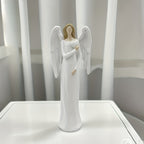 Estatueta Elegante de Anjo Guardião Branco - Escultura de Anjo de Oração com Braços Estendidos e Resina Durável em Camadas, Decoração de Mesa para Igreja, Casamento, Presente Espiritual de Amor, Decoração Externa, Figura Decorativa de Anjo com Asas Intrincadas e Vestido Fluido, Perfeita para Ação de