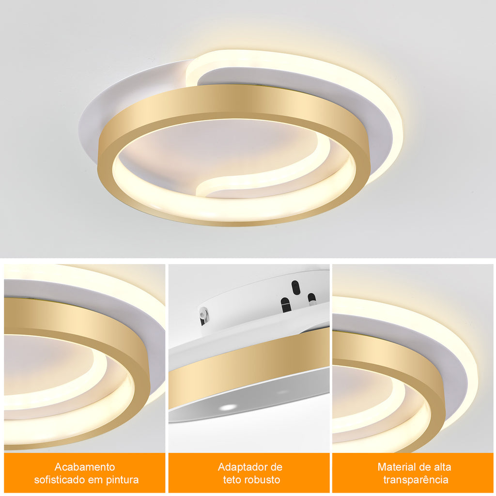 Ceiling Lamp, Modern Adjustable 23W Plafon Light, Strong And Economical Bivolt 110-265V Bedroom Lamp, Modern Lighting for Living Room, Bedroom, And Kitchen, 3 in 1, Golden Color