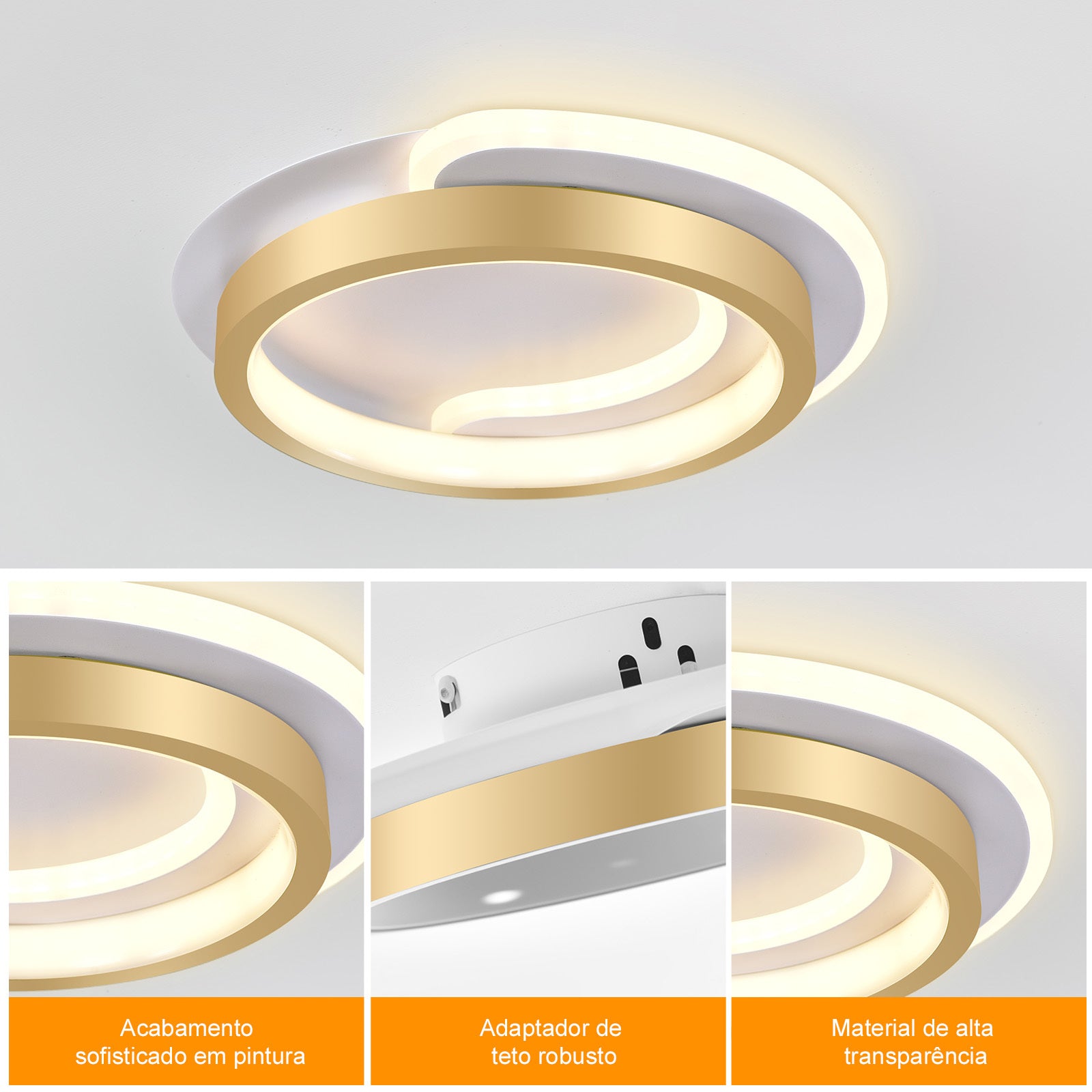 Ceiling Lamp, Modern Adjustable 23W Plafon Light, Strong And Economical Bivolt 110-265V Bedroom Lamp, Modern Lighting for Living Room, Bedroom, And Kitchen, 3 in 1, Golden Color