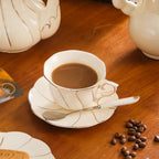 7pcs Court Style Ceramic Set, Creamy Coffee Cup with Floral Edge, American Style Golden Trim, 220ml Beige Tea Cup, Corporate Gift Set for Water & Office Use