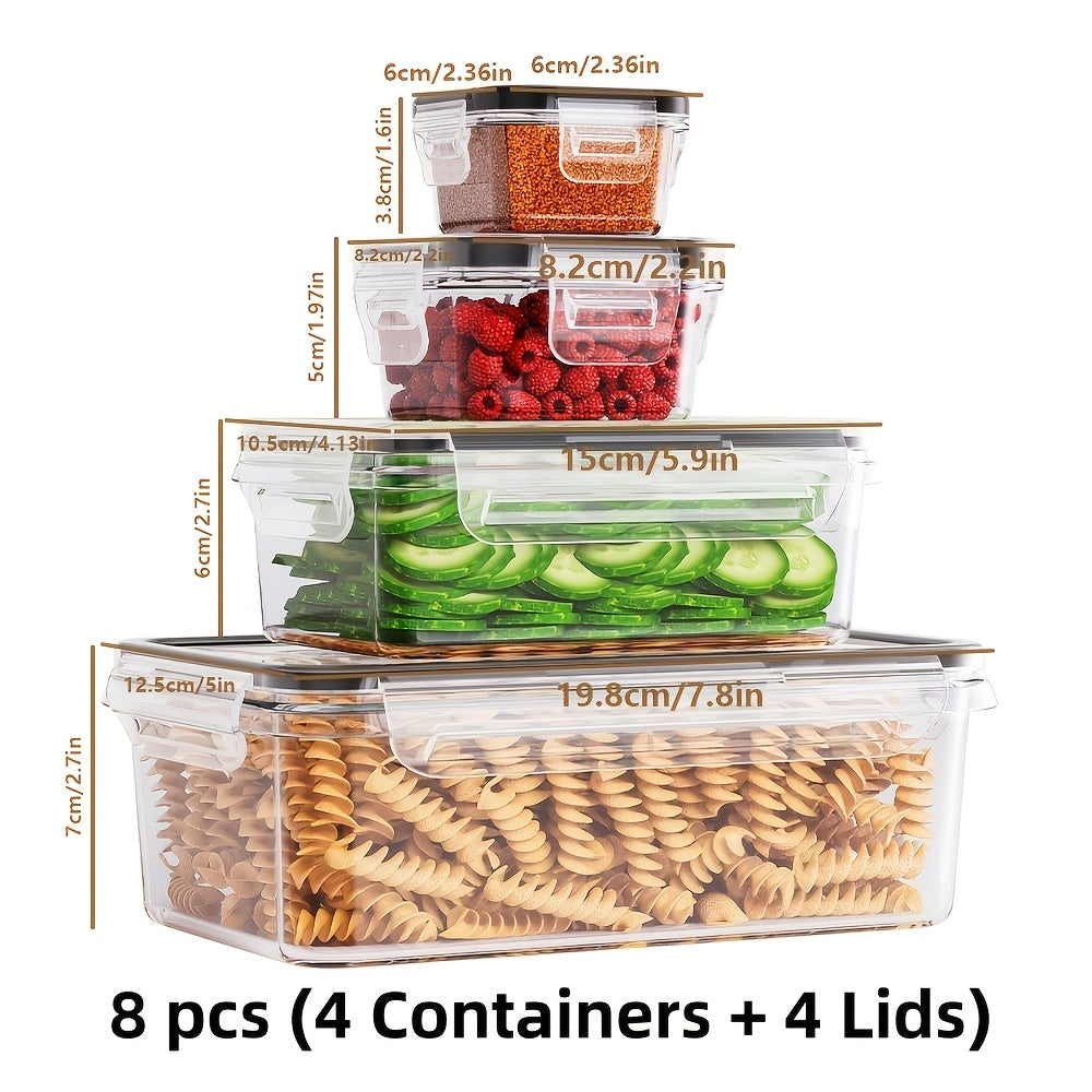 8 un. Recipientes transparentes para armazenamento de alimentos com tampa flip-top, potes plásticos à prova de vazamentos e seguros para micro-ondas/freezer, organização de despensa hermética em vários tamanhos para alimentos secos, frutas, legumes, massas (reutilizáveis), recipiente PP.