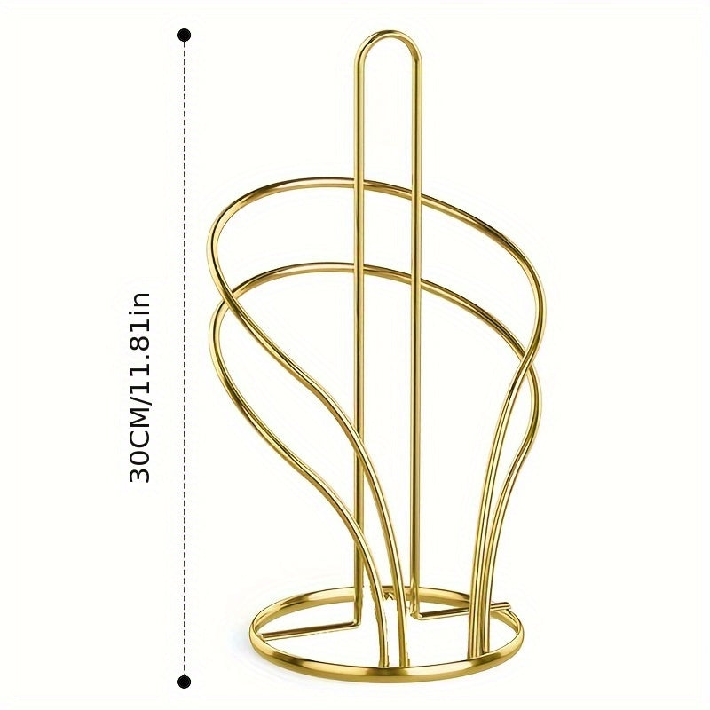 Elegant Golden Tissue Holder with Weighted Base - Freestanding Countertop Paper Towel Rack for Kitchen & Bathroom, Decorative Multi-Loop Design, Towel Holder for Bathroom