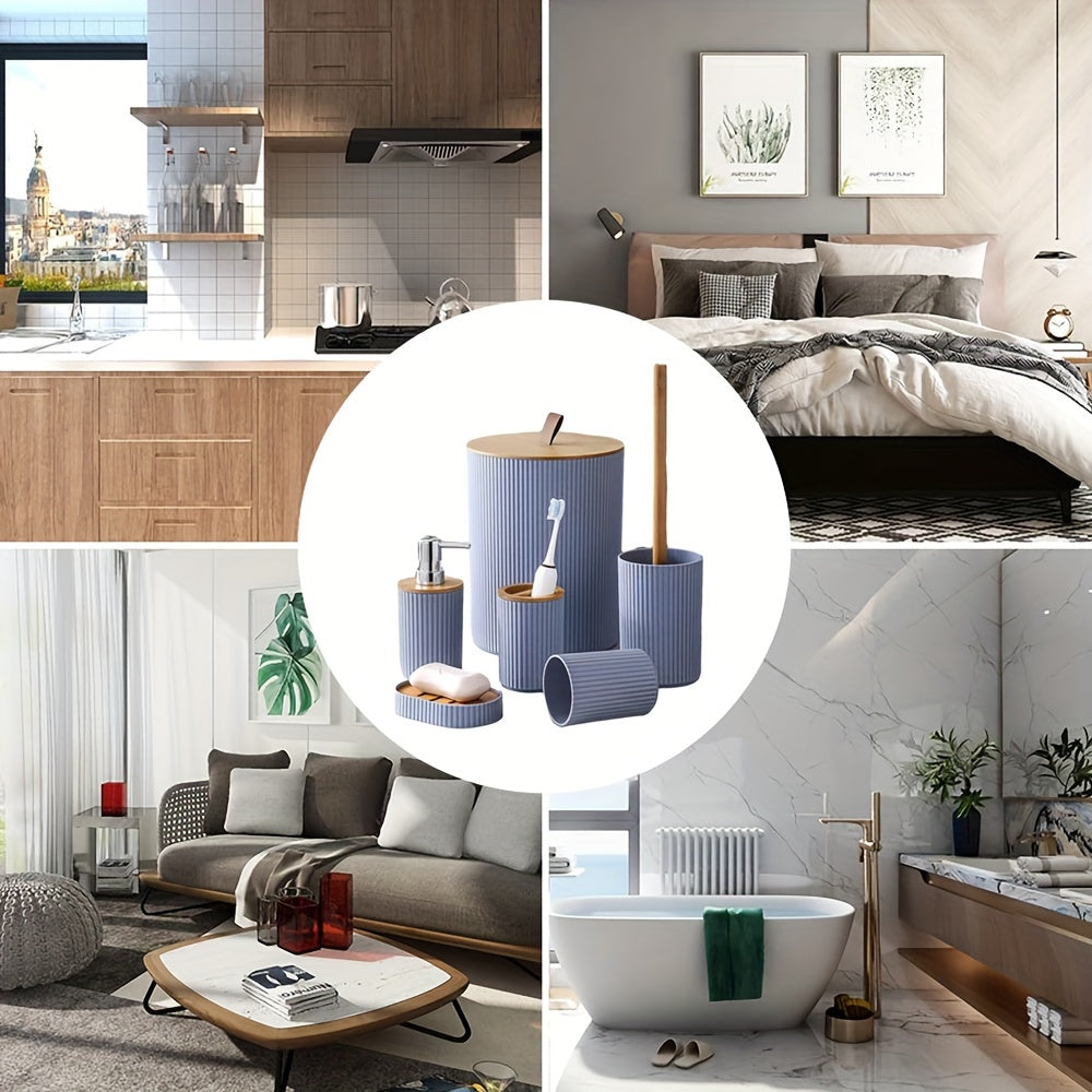 Conjunto de 6 Acessórios de Casa de Banho Incluindo Balde do Lixo, Porta-Escovas de Dentes, Dispensador de Loção, Saboneteira, Escova de Sanita, Perfeito Como Presente de Inauguração.