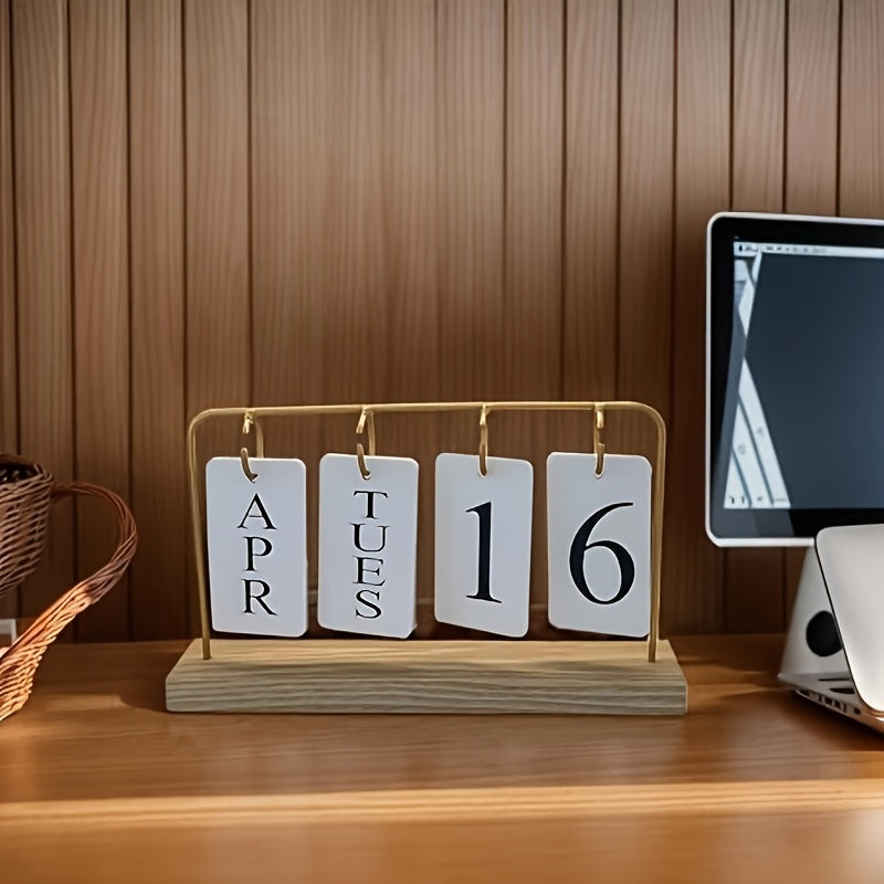 Classic Wooden Perpetual Calendar, a Flip-Style Calendar That Shows The Month And Date, Perfect for Decorating Your Desk Or Home, in a Golden End. Note That It Does Not Include Detailed Calendar Features