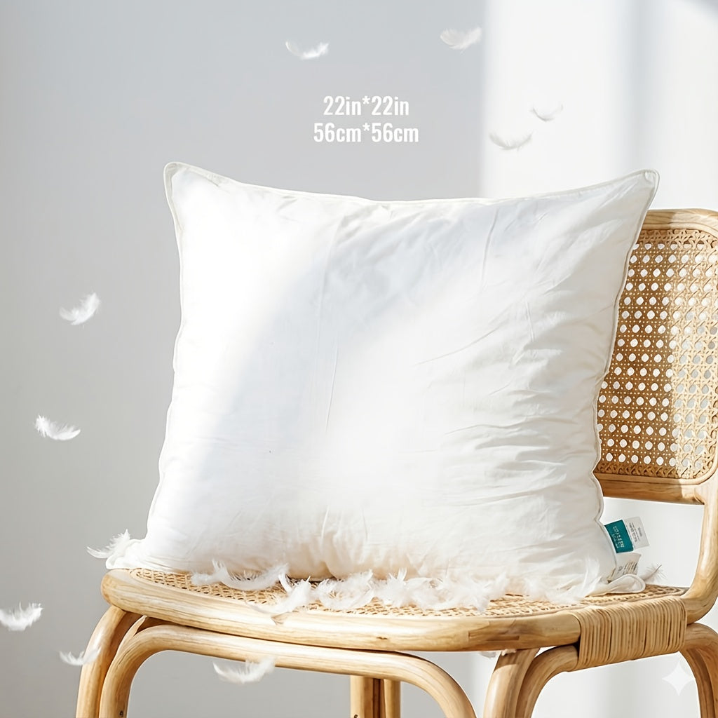 1pc Almofada de penas de ganso de luxo - Ultra-mole, de duas camadas, almofada quadrada decorativa branca com enchimento de alta qualidade para sofá, sofá e cama, estilo contemporâneo, lavável à máquina, almofada de sofá | Luxo decorativo | Almofada de penas fofa, almofada decorativa