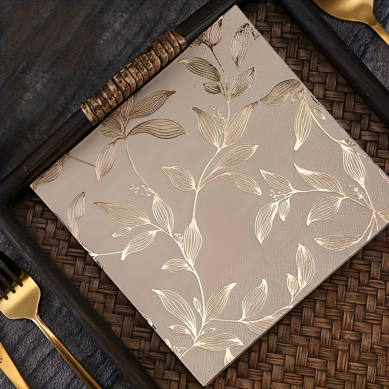 Guardanapos Descartáveis Elegantes com Folha Dourada, 20pcs - Qualidade Premium para Páscoa, Hanukkah, Ação de Graças & Celebrações Familiares
