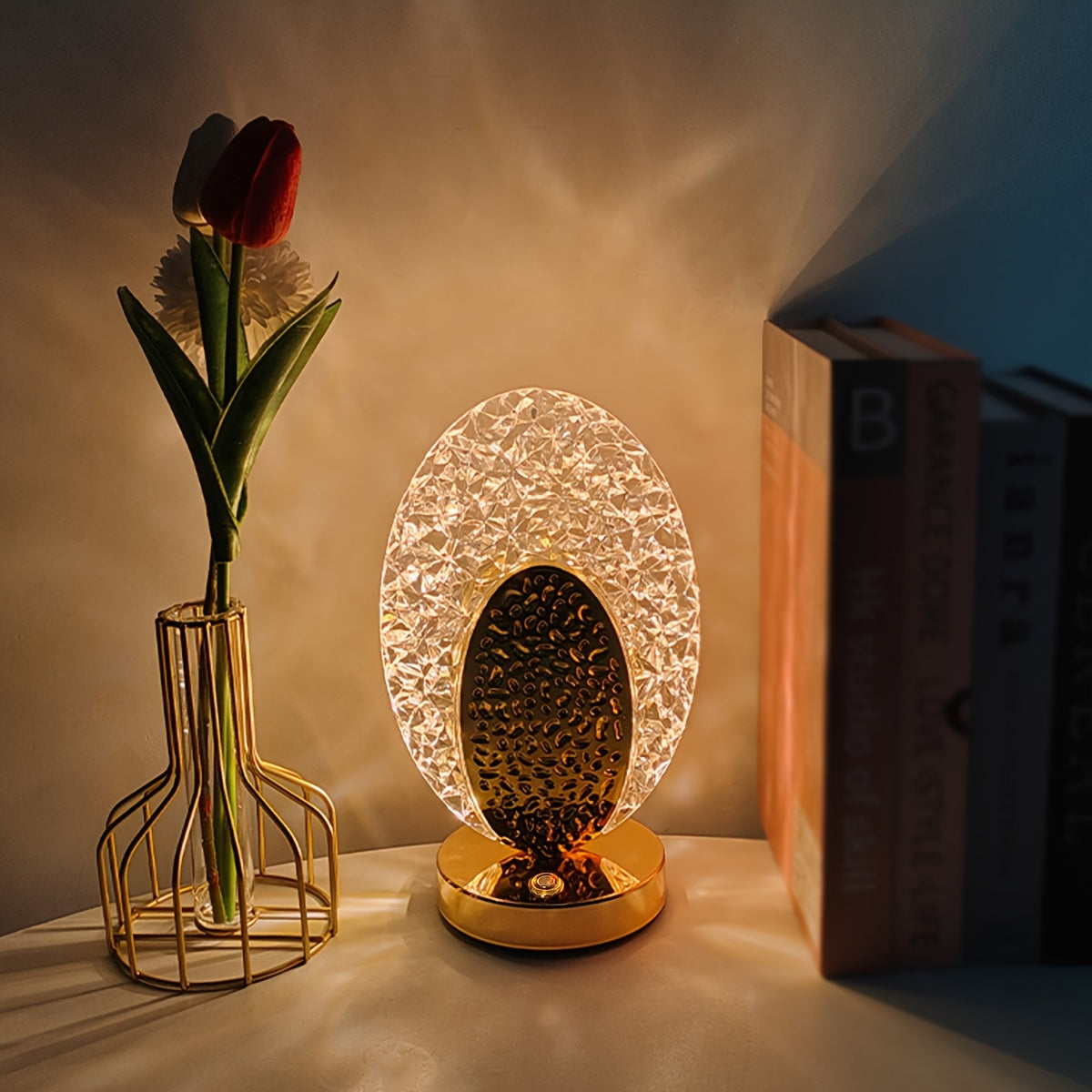 Candeeiro de Mesa Nórdico Moderno Minimalista Criativo Romântico de Cristal com Carregamento, Interruptor Tátil, Regulação Contínua de Três Cores, Adequado para Decoração de Casa de Quarto e Sala de Estar