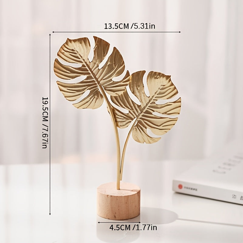 Artesanato de metal de luxo leve estilo europeu e americano, decoração criativa para sala de estar e entrada com ornamentos de folha de ginkgo em arte de ferro