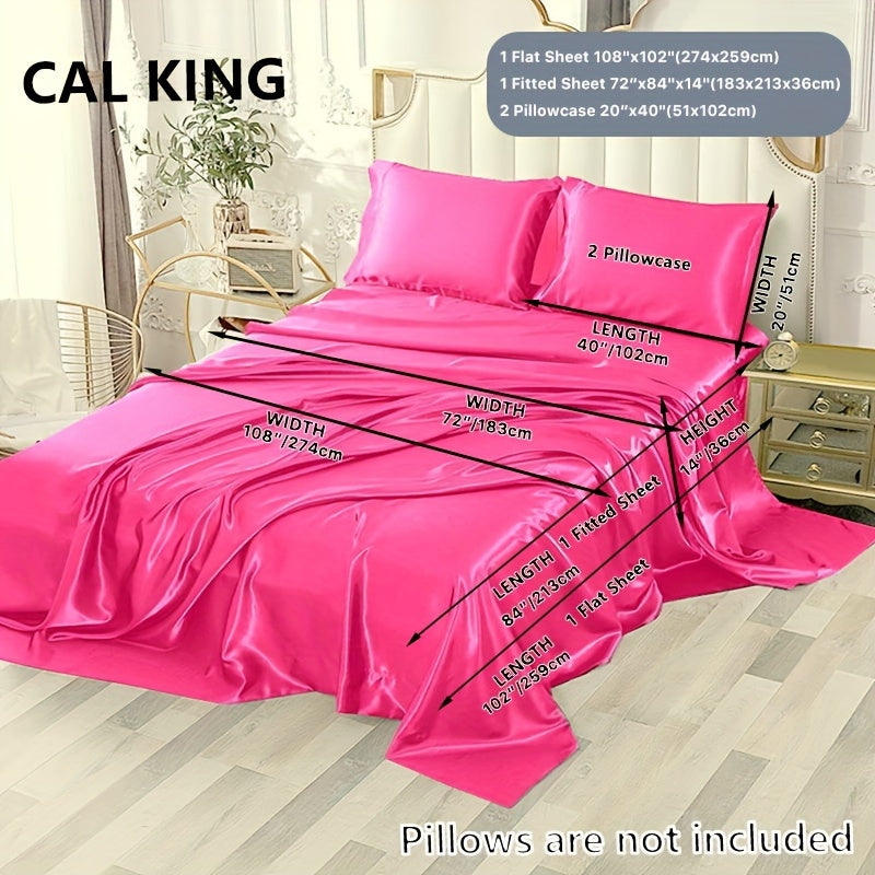 3/4 Peças de Lençol de Cetim - Cobertor de Cama Macio e Respirável, Luxuoso, Adequado para Quarto, Ajustável a Camas, Opções de Cores Múltiplas (Lençol, Cobertor Ajustável e Fronhas)