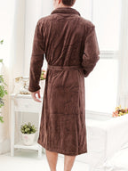 Camisola de Noite Elegante de Manga Comprida e Gola Alta para Homem com Cintura Entalhada e Bolsos Grandes