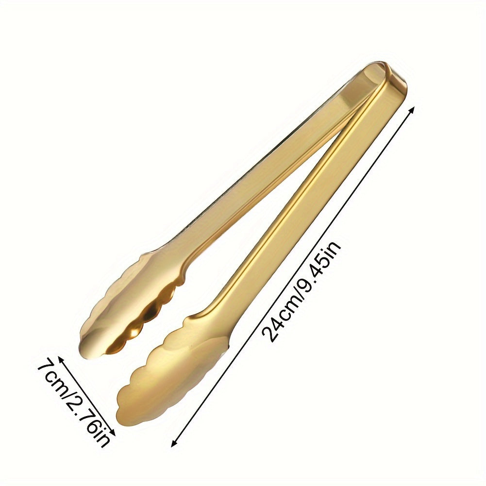 Conjunto de 2 Pinças de Servir em Aço Inoxidável Dourado Champagne, 22.86 cm para Fácil Aderência - Ideal para Buffets e Festas