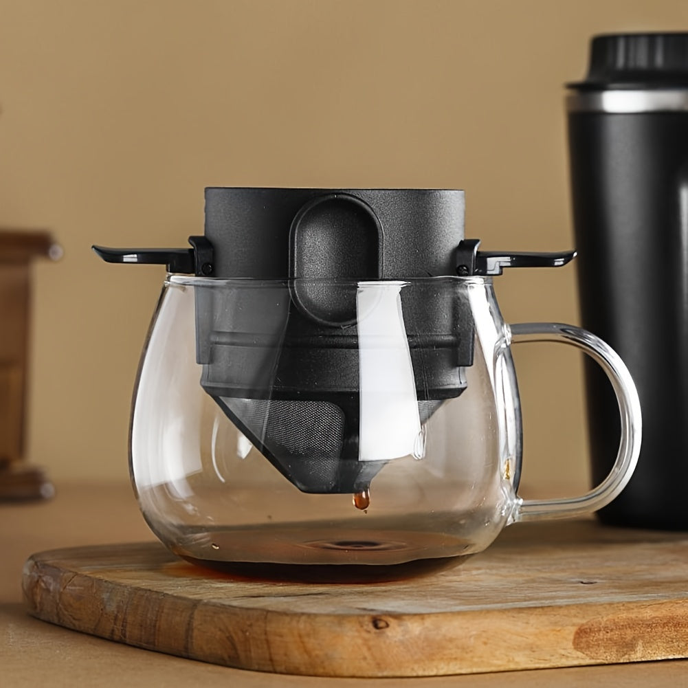 Filtro de Café Por Over Dobrável Portátil Reutilizável em Aço Inoxidável Infusor de Café e Chá Dripper Preto
