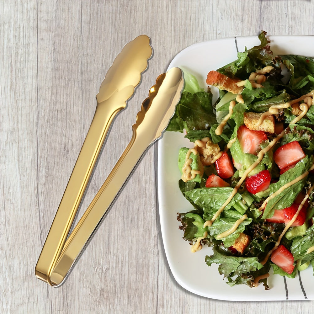 Conjunto de 2 Pinças de Servir em Aço Inoxidável Dourado Champagne, 22.86 cm para Fácil Aderência - Ideal para Buffets e Festas