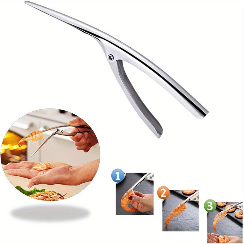 Uma Nova Ferramenta de Descascamento de Camarão em Aço Inoxidável, um Dispositivo Profissional para Limpar Camarões e Remover Intestinos, um Limpador de Casca de Marisco de Alta Qualidade, Pinças de Cozinha Criativas, Adequadas para Lagostas e Caranguejos, um Removedor de Intestinos de Lagosta
