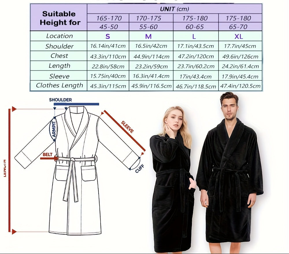 Roupão Unissex de Fleece Coral Extra Quente para Homens e Mulheres, Roupões Adultos para Banheiro, Toalha de Banho, Roupão com Gola Xale, Presente de Dia dos Namorados para Casais