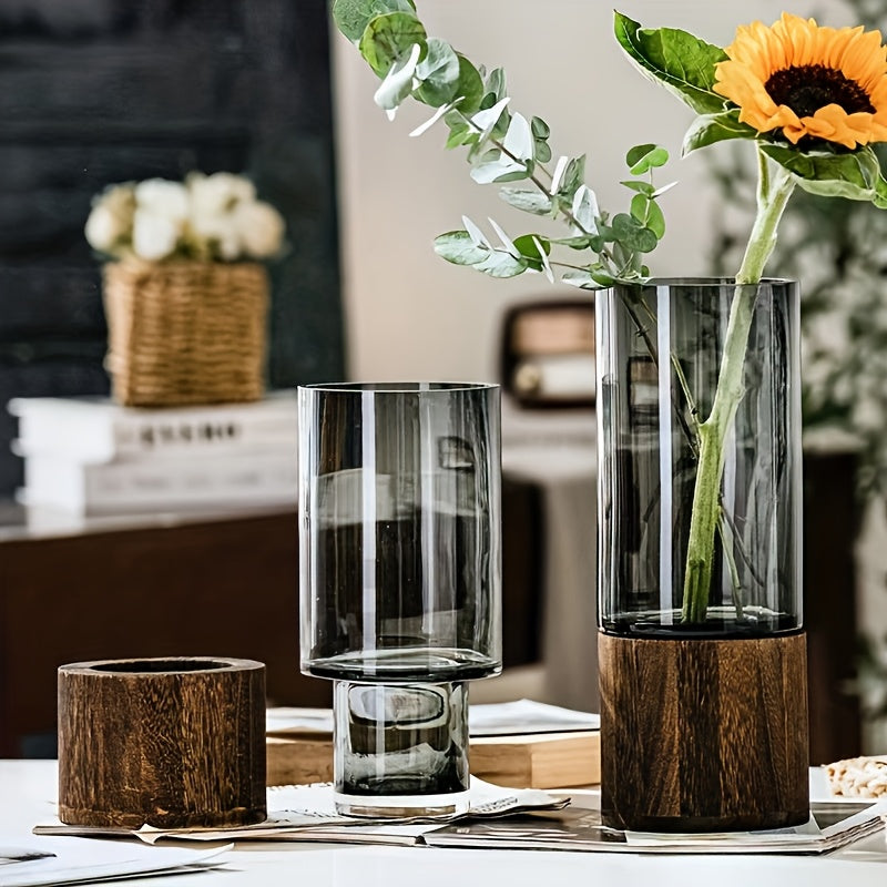 Vaso de Vidro Elegante com Base - Decoração de Casa Minimalista e Moderna para Sala de Estar & Mesa de Jantar, Vidro Transparente & Base, Presente Perfeito para Aquecimento de Casa, Aniversários, Exposição Floral | Detalhe Natural | Vaso com Base, Vasos de Decoração para o Lar