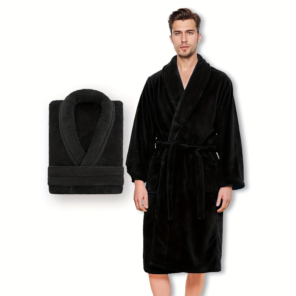 Roupão Unissex de Fleece Coral Extra Quente para Homens e Mulheres, Roupões Adultos para Banheiro, Toalha de Banho, Roupão com Gola Xale, Presente de Dia dos Namorados para Casais