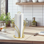 Elegant Golden Tissue Holder with Weighted Base - Freestanding Countertop Paper Towel Rack for Kitchen & Bathroom, Decorative Multi-Loop Design, Towel Holder for Bathroom