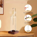 Suporte Elegante para Incenso de Madeira e Vidro com Detalhes Dourados - Não Precisa de Eletricidade, Design Seguro de Ventilação de Fumaça para Yoga, Decoração de Casa e Relaxamento, Suporte para Varetas de Incenso, Estilo Contemporâneo, Design Minimalista, Construção em Vidro Durável, Acabamento