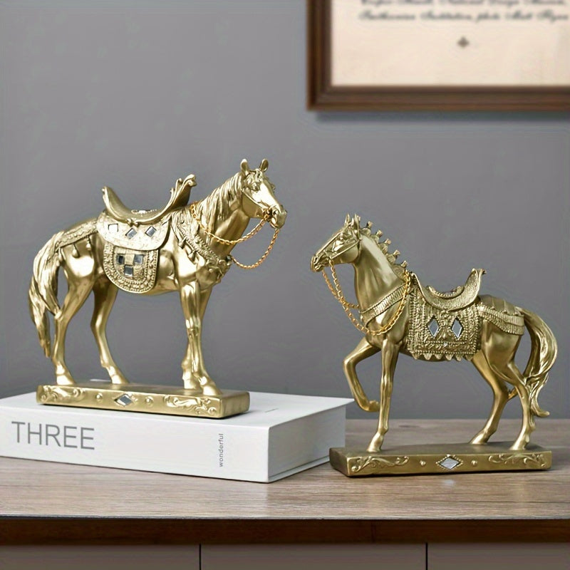 1pc Figura de Cavalo de Resina ABS Elegante - Decoração Moderna de Luxo Leve para Sala de Estar, Escritório ou Mesa de Chá | Design Detalhado de Selim e Arreios | Presente Ideal para Amigos e Formandos, Presente de Formatura | Design de Cavalo Moderno | Artesanato Detalhado, Decoração de Cavalo