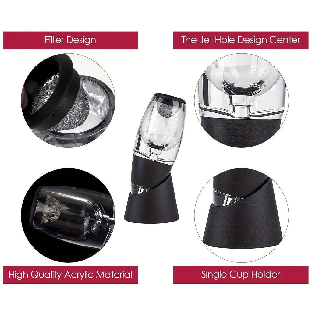 Conjunto Elegante de Aerador e Decantador de Vinho com Bico de Derramamento - Realça o Sabor, Ideal para Vinho Tinto e Branco - Acrílico Preto Elegante com Acabamento Metálico Polido - Presente Perfeito para Amantes de Vinho para Natal, Halloween, Ação de Graças e Casamentos