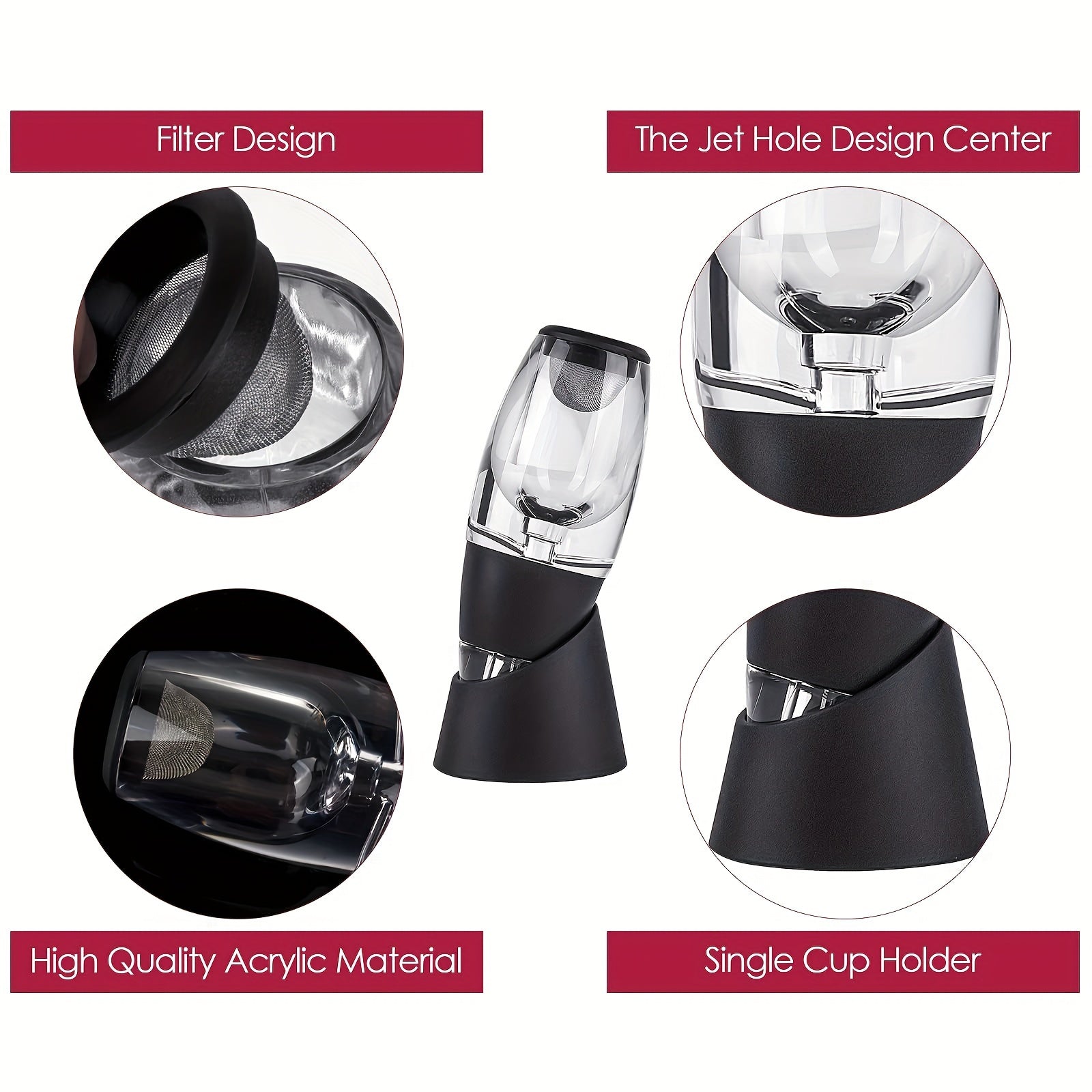 Conjunto Elegante de Aerador e Decantador de Vinho com Bico de Derramamento - Realça o Sabor, Ideal para Vinho Tinto e Branco - Acrílico Preto Elegante com Acabamento Metálico Polido - Presente Perfeito para Amantes de Vinho para Natal, Halloween, Ação de Graças e Casamentos