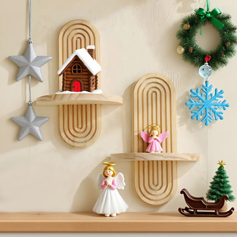 Prateleira de Parede em Arco de Madeira Clássica - Prateleiras Decorativas de Estilo Boémio para Exposição em Parede, Arte de Parede em Madeira Ondulada com um Visual Moderno de Meados do Século, Prateleiras Suspensas Adequadas para Salas de Estar, Quartos e Exposições de Plantas, Também Serve Como Decoração Interior de Halloween