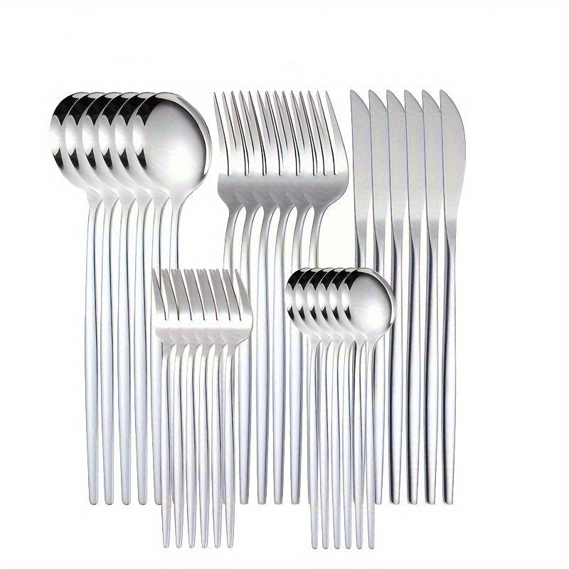 30 Peças de Talheres de Aço Inoxidável Dourado de Alta Resistência - Conjunto Elegante com Facas, Garfos, Colheres e Colheres de Sobremesa - Ideal para Casa, Casamentos, Festas, Restaurantes - Seguro para Lava-Louças, Aço 410