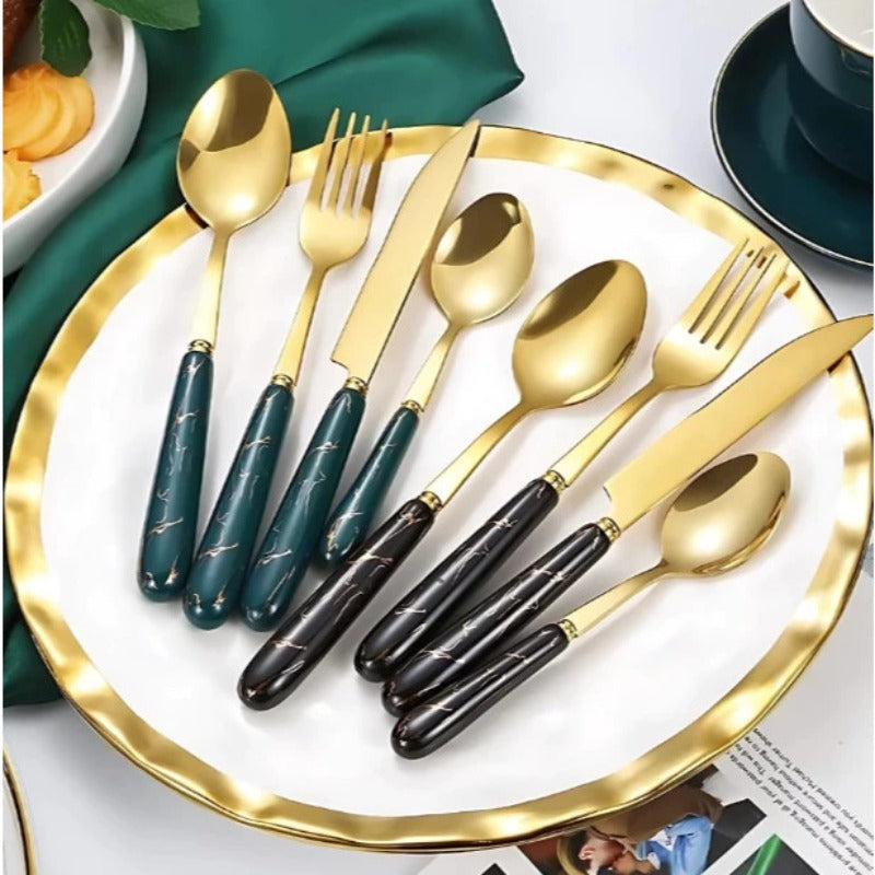 24-Piece Luxury Stainless Steel Cutlery Set (Spoon, Fork, Knife) – No Stand – For Home and Hotel Catering