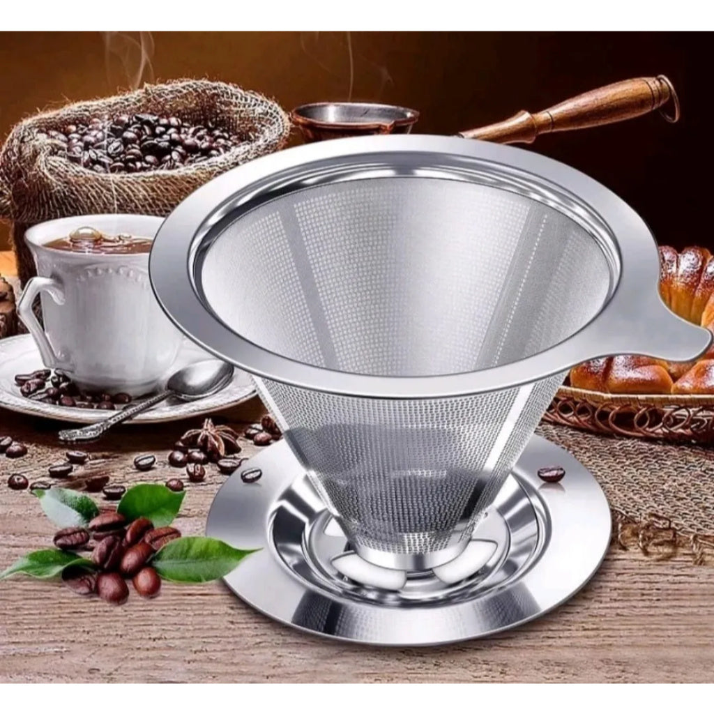 Filtro de Café Reutilizável em Inox Compatível com Suporte de Cone Padrão Lavável