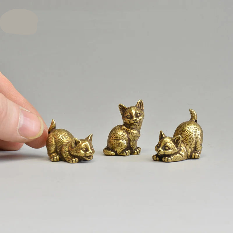 8 estilos disponíveis de bronze bonito gatos estatuetas miniaturas ornamentos de mesa clássico pequeno animal chá animal de estimação decorações para casa acessórios