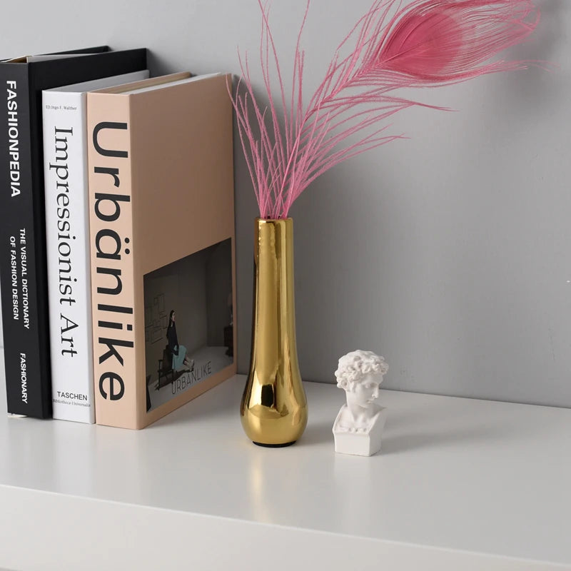 Nordic decoração de mesa de escritório em casa luz luxo banhado a ouro vaso flores secas vaso de cerâmica vaso moderno mini vazen