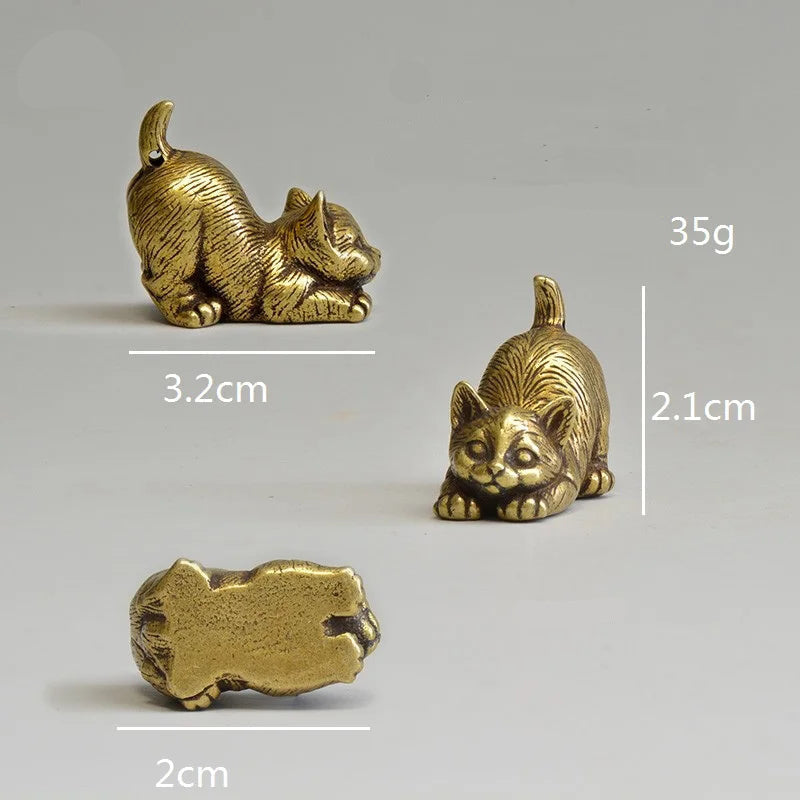 8 estilos disponíveis de bronze bonito gatos estatuetas miniaturas ornamentos de mesa clássico pequeno animal chá animal de estimação decorações para casa acessórios