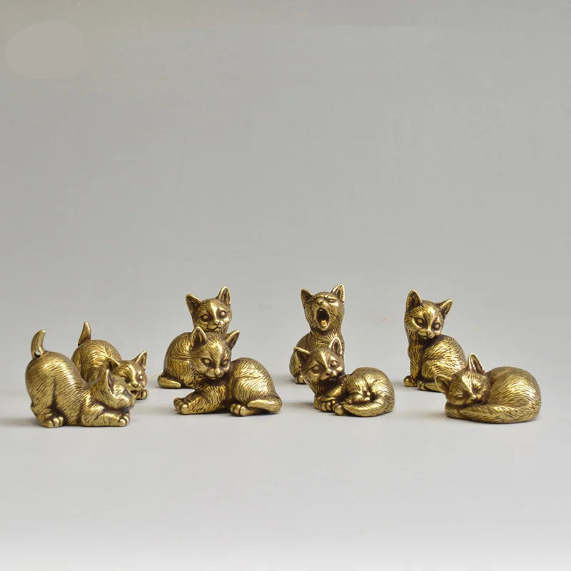8 estilos disponíveis de bronze bonito gatos estatuetas miniaturas ornamentos de mesa clássico pequeno animal chá animal de estimação decorações para casa acessórios