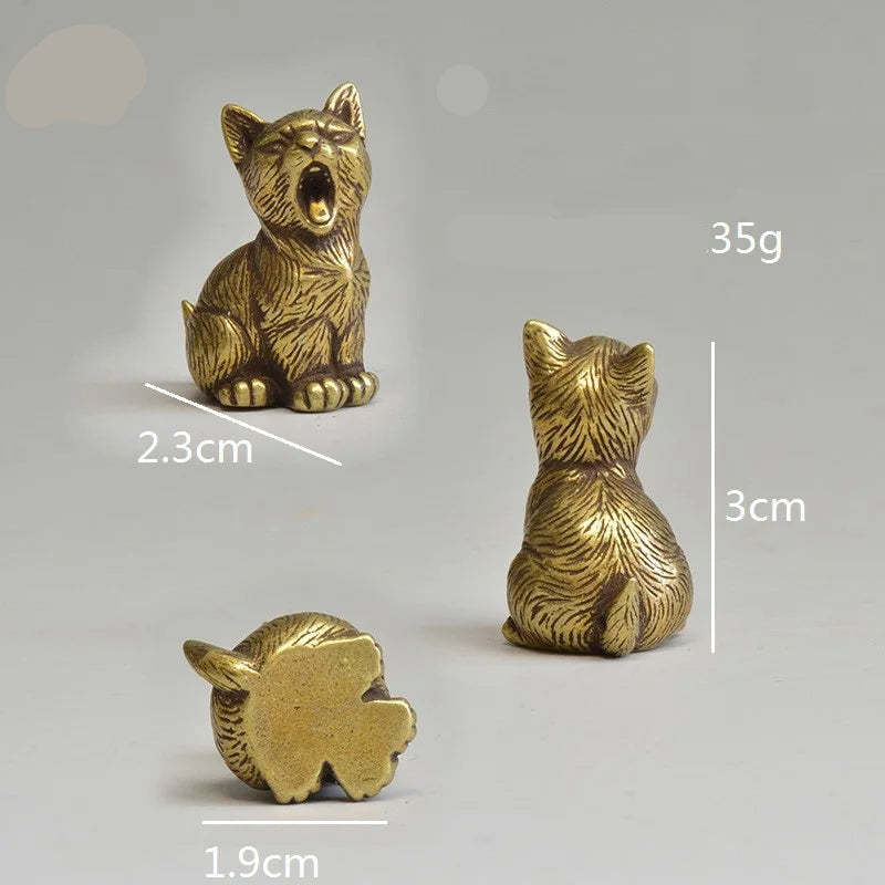 8 estilos disponíveis de bronze bonito gatos estatuetas miniaturas ornamentos de mesa clássico pequeno animal chá animal de estimação decorações para casa acessórios
