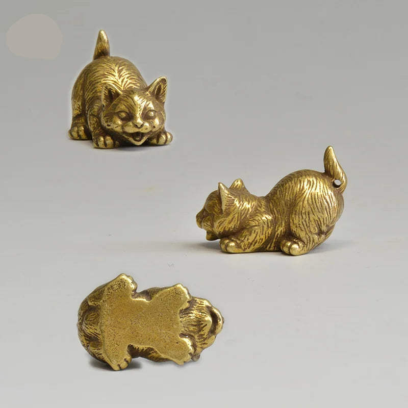 8 estilos disponíveis de bronze bonito gatos estatuetas miniaturas ornamentos de mesa clássico pequeno animal chá animal de estimação decorações para casa acessórios