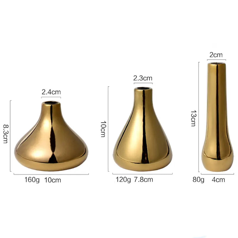 Nordic decoração de mesa de escritório em casa luz luxo banhado a ouro vaso flores secas vaso de cerâmica vaso moderno mini vazen