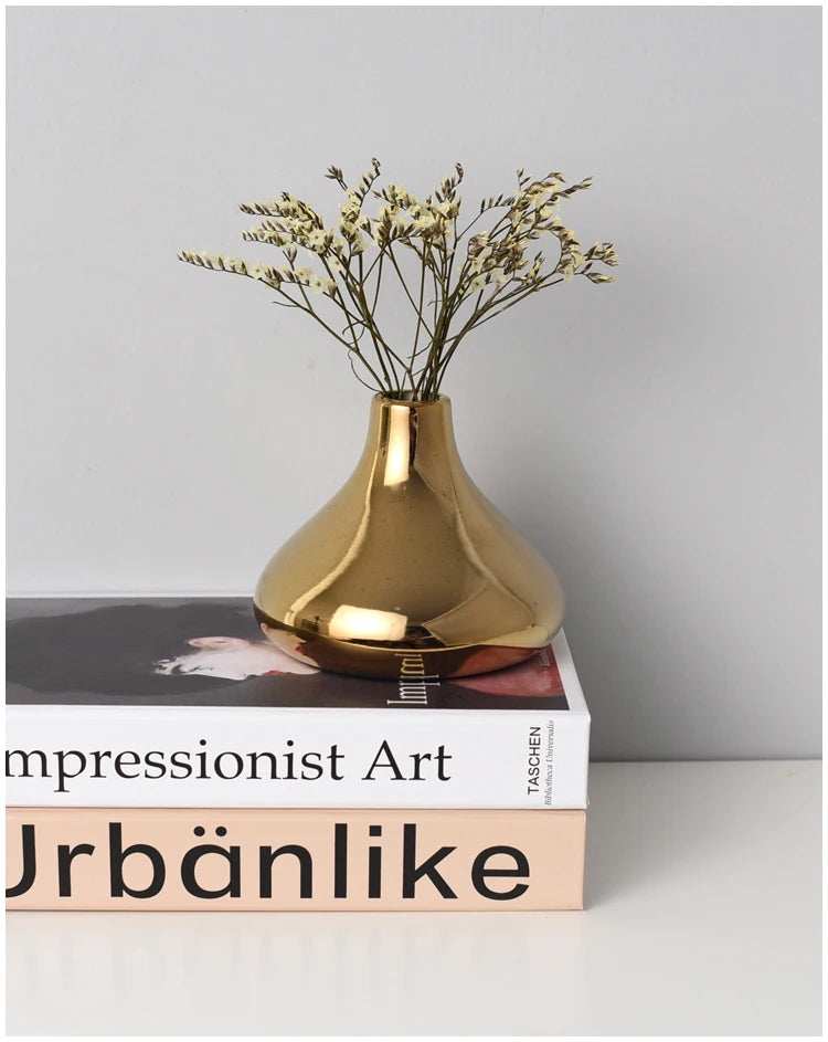 Vaso de Cerâmica Luxo Dourado para Decoração